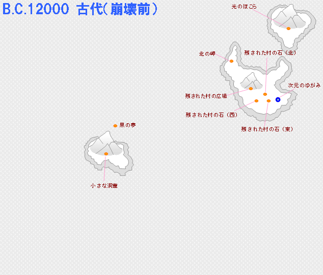 クロノ･トリガーの世界地図「B.C.１２０００ 古代」（崩壊後）