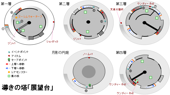 【第6章 愚者の剣】 導きの塔「展望台第一層〜第四層」の地図